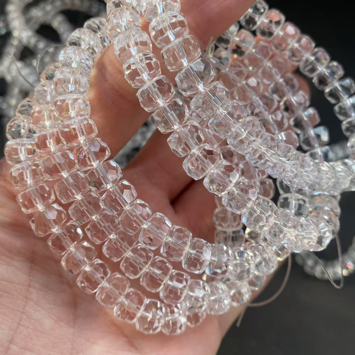 Natural faceted white crystal wheel-shaped bead bracelet