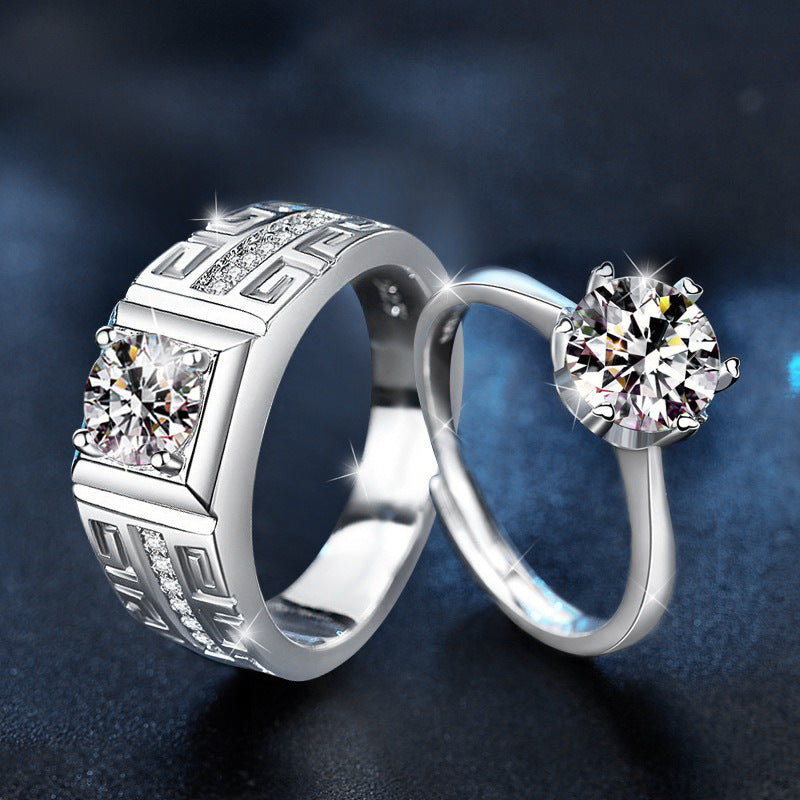 S925 Sterling Silver "One Love One Lifetime" Moissanite Couple Ring