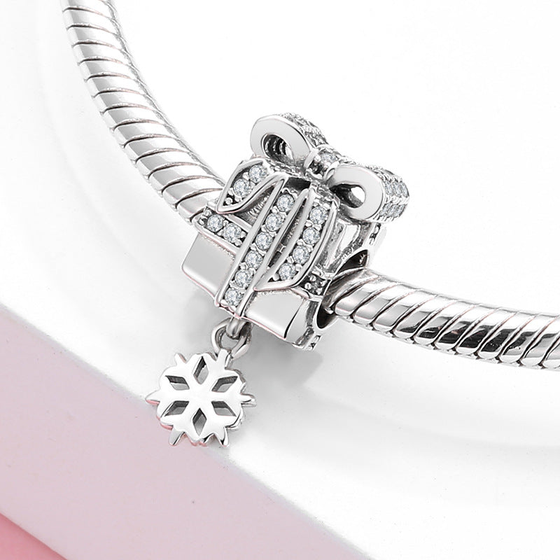 S925 Sterling Silver Christmas Gift Box Beaded Zircon Pendant