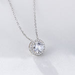 S925 Sterling Silver Diamond-Embedded Round Zircon Necklace