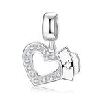 S925 Sterling Silver Heart Nurse Cap Zircon Inlaid Pendant