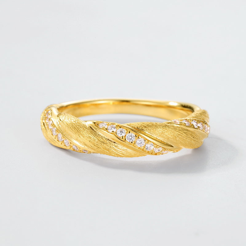 S925 Sterling Silver Gold-Plated Twist Zircon Ring
