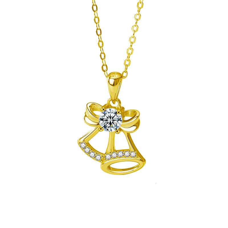 S925 Sterling Silver Moissanite Christmas Bell Pendant Necklace