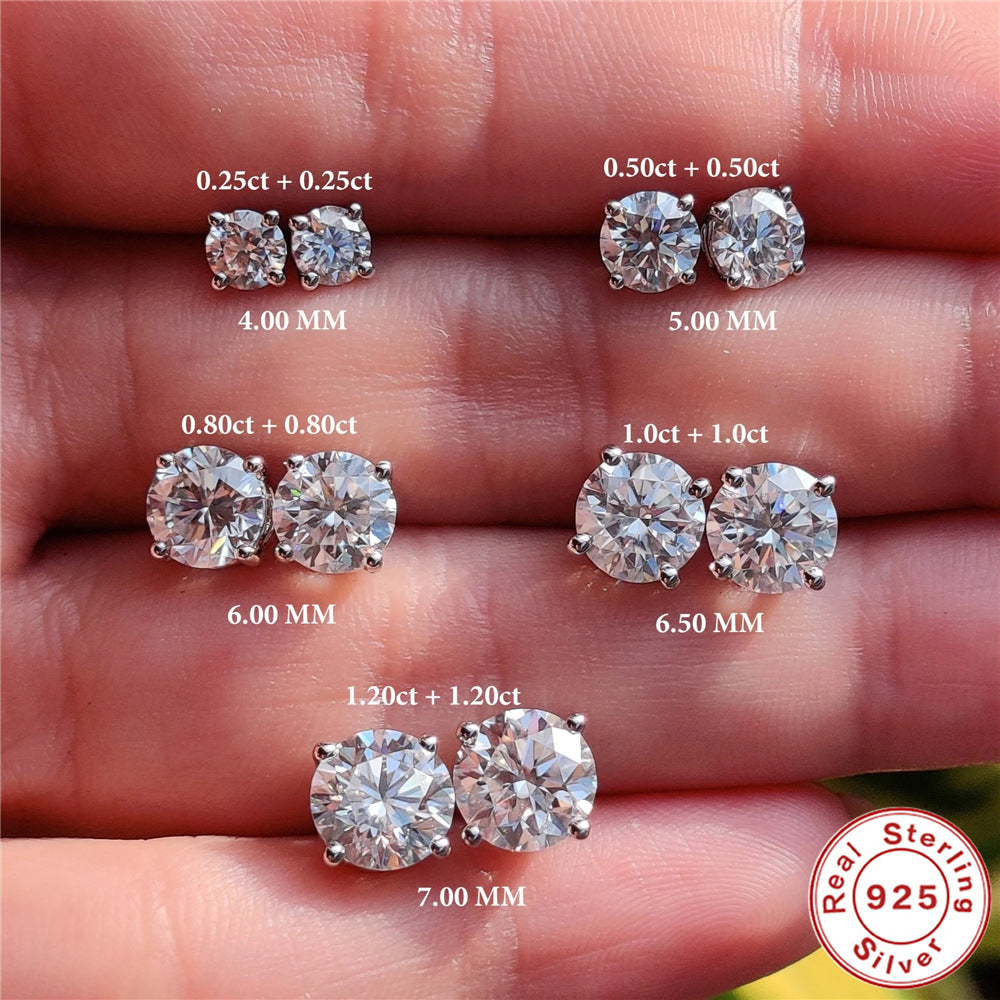 S925 Sterling Silver 0.5–1.2 Carat Four-Prong Ultra-Sparkling Moissanite Stud Earrings