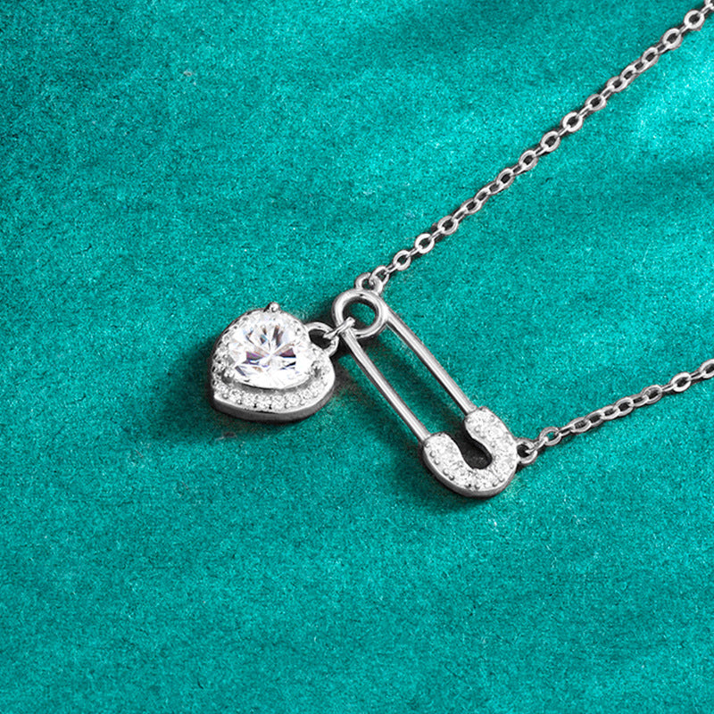 S925 Sterling Silver Moissanite Clip Heart-Shaped Necklace