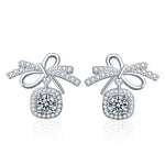 925 Sterling Silver Bow Stud Earrings with Moissanite