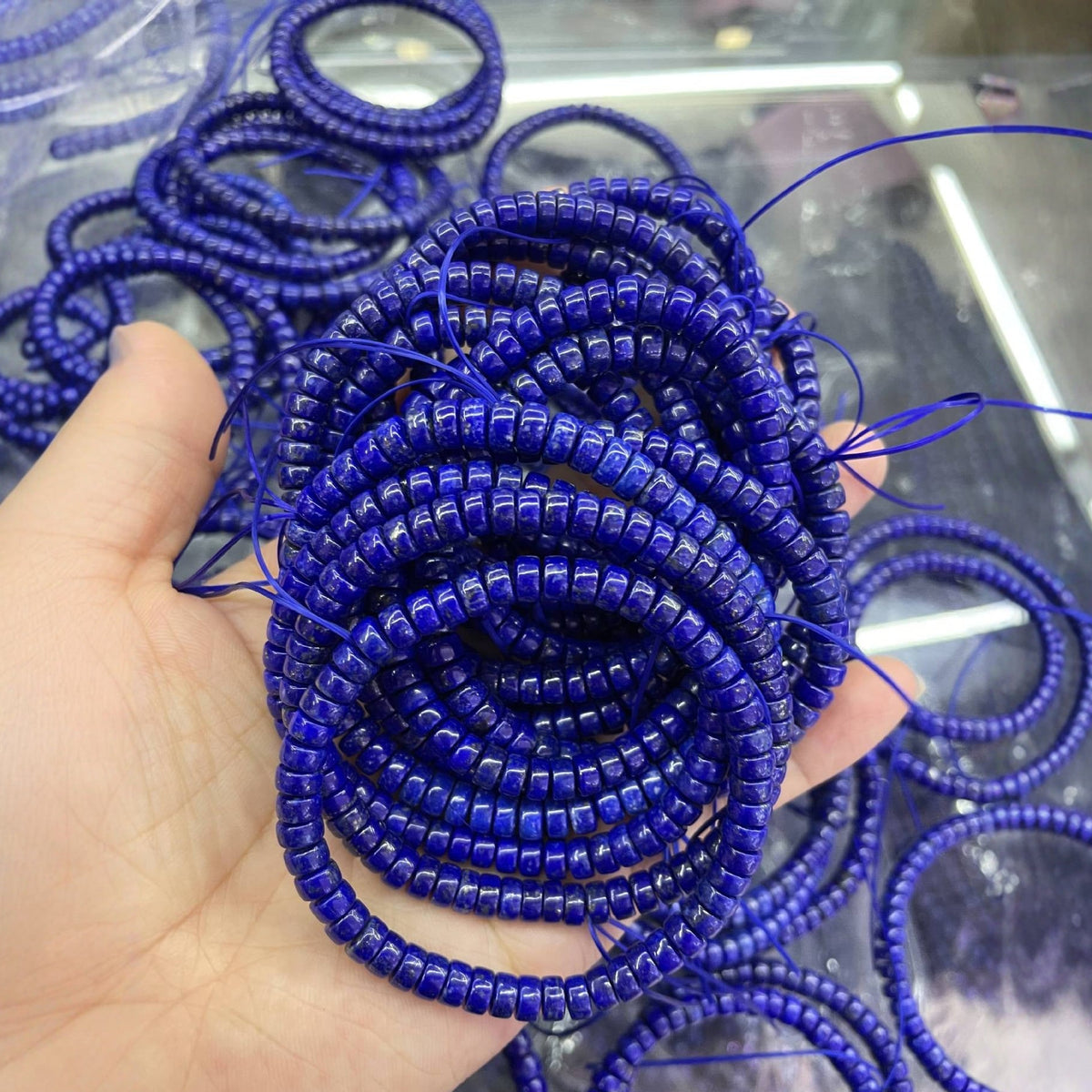 Natural Lapis Lazuli Tablet-Bead Bracelet