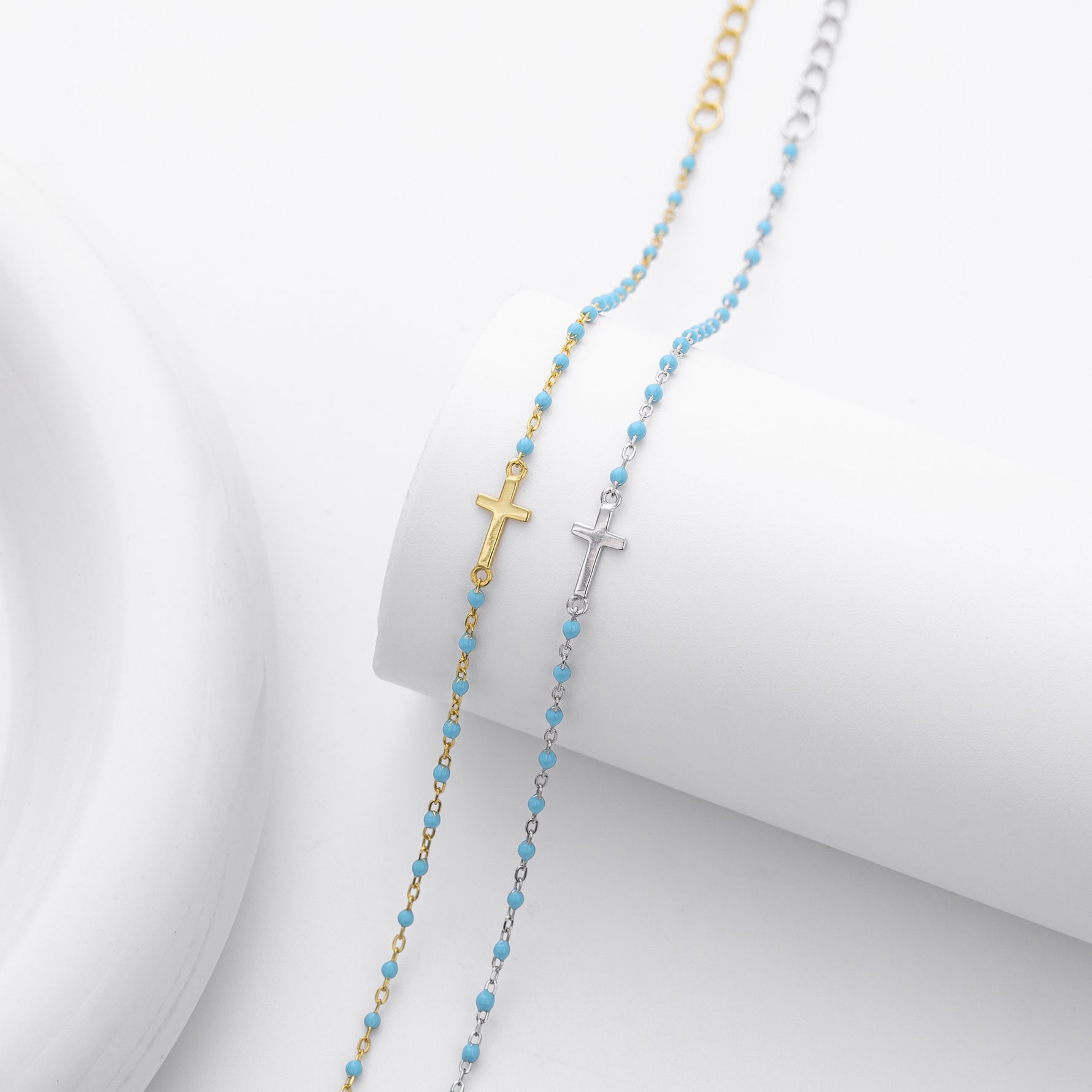 S925 Sterling Silver Cross Bracelet with Colorful Enamel Detail