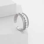 S925 Sterling Silver Elegant and Stylish Open Ring with Pearl Inlay