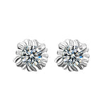 Cute and delicate Christmas moissanite sunflower 925 sterling silver stud earrings
