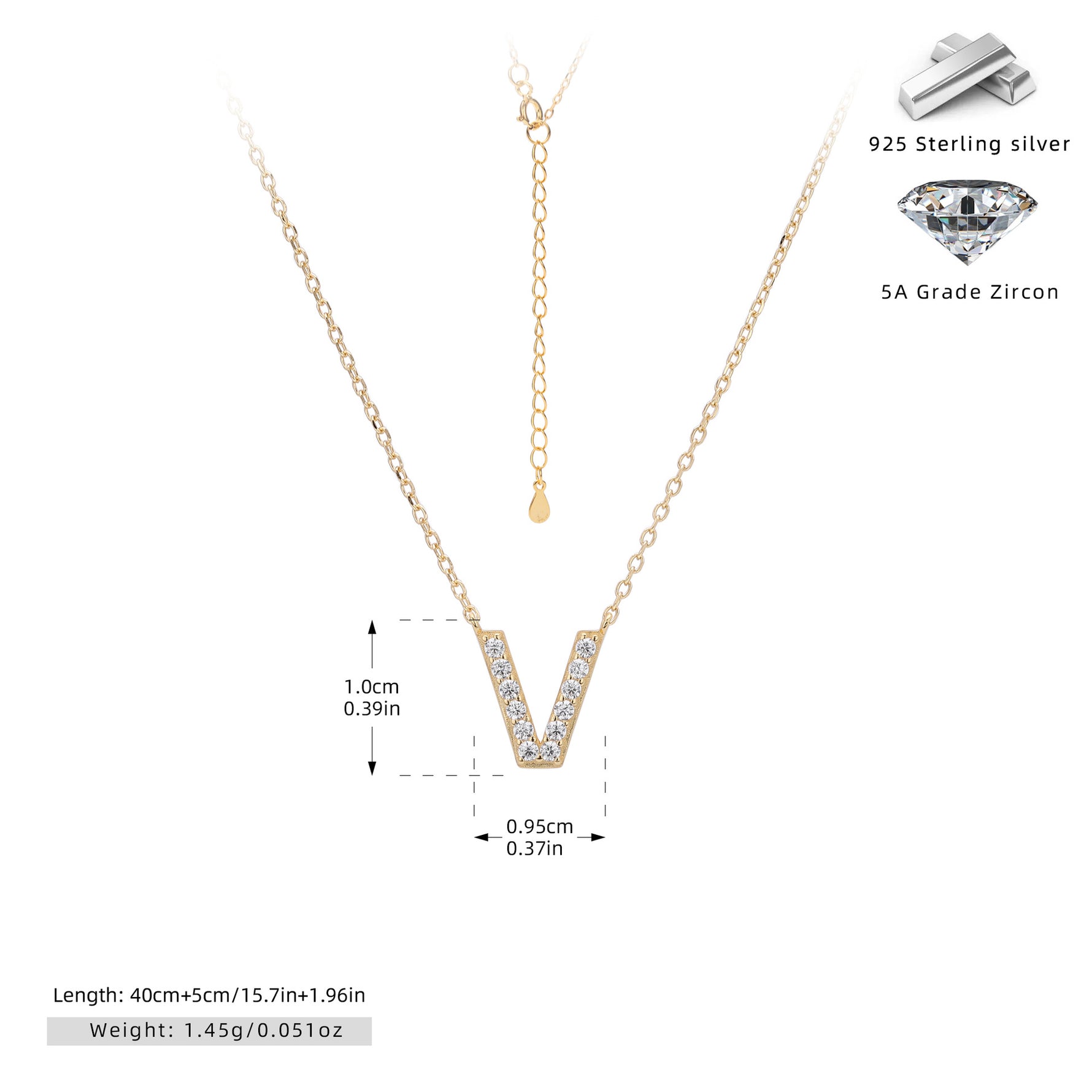 S925 Sterling Silver Simple Zircon Necklace with English Letters