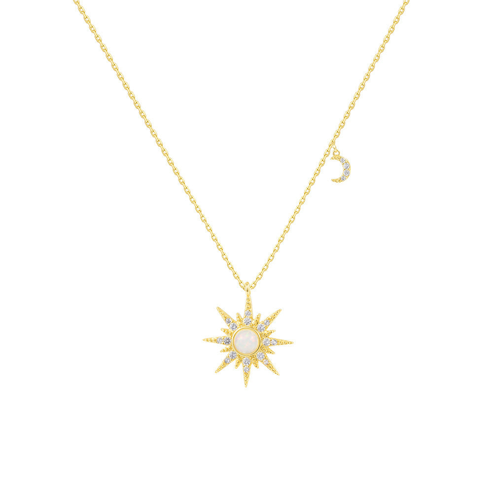 S925 Sterling Silver Zircon and Opal Necklace