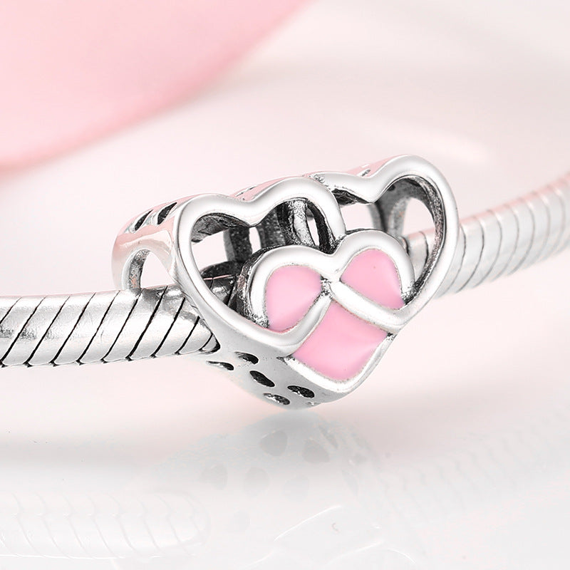 S925 Sterling Silver Pink Enamel Loving Heart Pendant