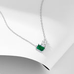 S925 Sterling Silver Inlaid Emerald Rectangular Water Drop Zircon Necklace