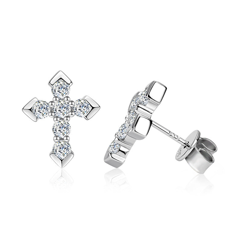 S925 Sterling Silver & Moissanite Cross Stud Earrings