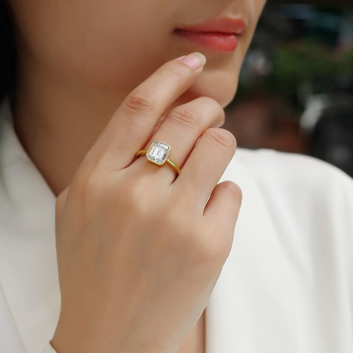 S925 Silver Gold-Plated Moissanite Ring