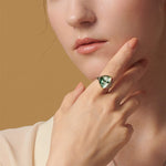 S925 Sterling Silver Geometric Irregular Moss Stone Ring