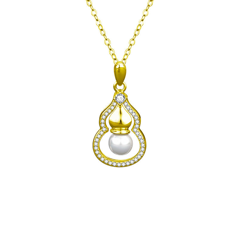 S925 Sterling Silver Moissanite Pearl Gourd Pendent Necklace