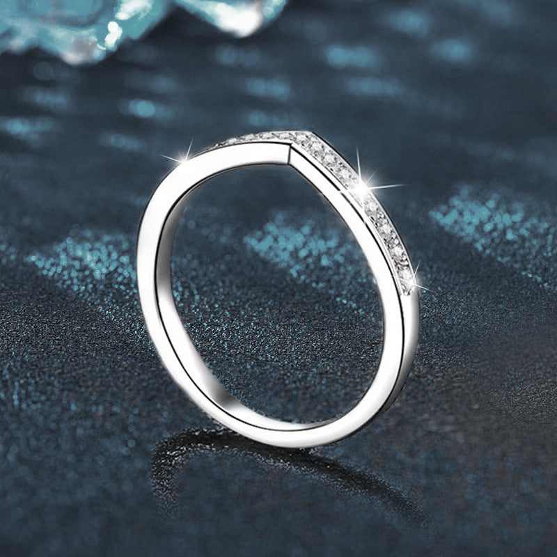 925 Sterling Silver V-Shaped Moissanite Ring
