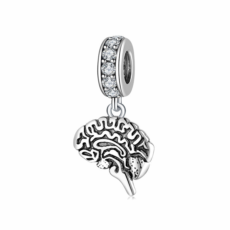 S925 Sterling Silver Brain Zircon Inlaid Pendant