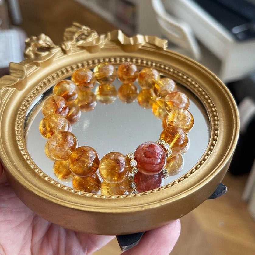 Natural Citrine and Red Hematoid Quartz Tower-Point Bracelet