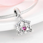 S925 Sterling Silver Family House with Four Members Zircon Inlaid Pendant