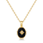 S925 Sterling Silver Gold-Plated Flowers Black Agate Pendant Necklace