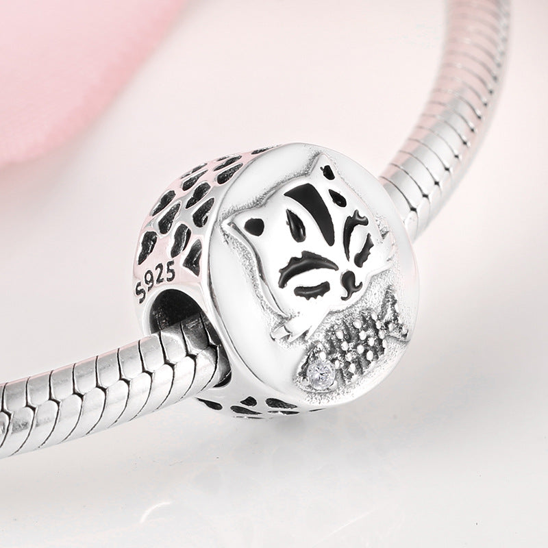 S925 Sterling Silver Cat Beaded Pendant