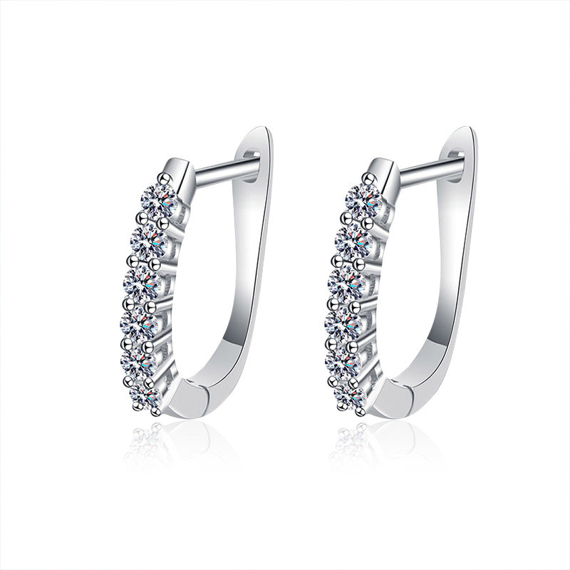 925 Sterling Silver U-Shaped Moissanite Single-Row Stud Earrings
