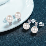 Versatile 925 Sterling Silver Pearl and Moissanite Stud Earrings