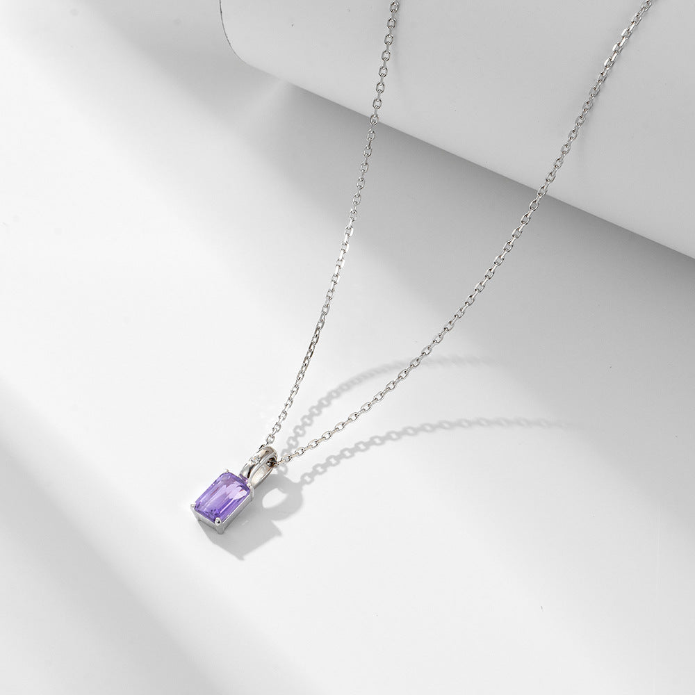 S925 Sterling Silver Natural Amethyst Olivine Pendant Necklace