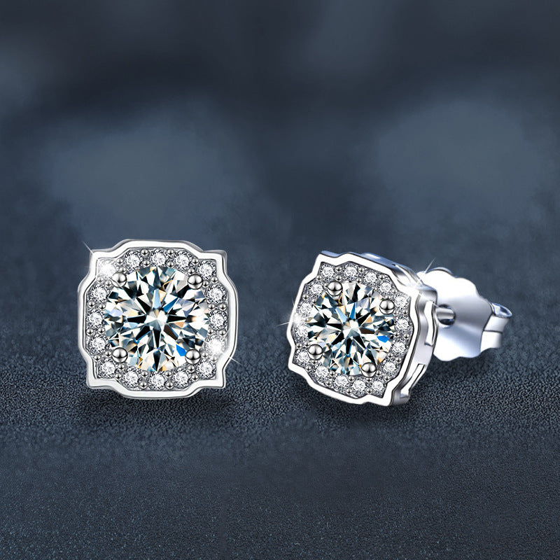 Moissanite & S925 Silver Square Stud Earrings