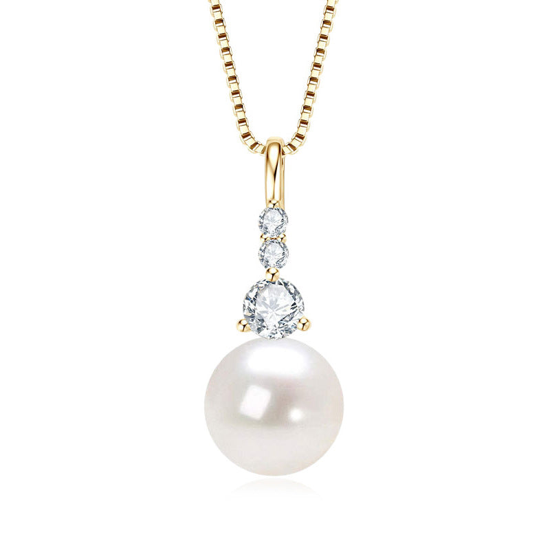 S925 Sterling Silver Moissanite Pendant Pearl Necklace