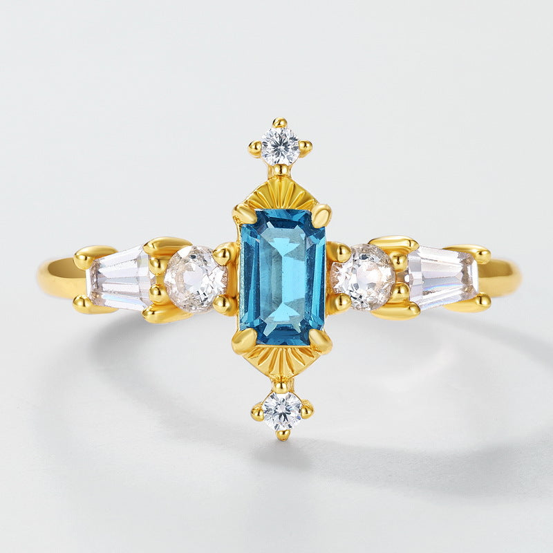 S925 Sterling Silver Gold-Plated London Blue Topaz Ring