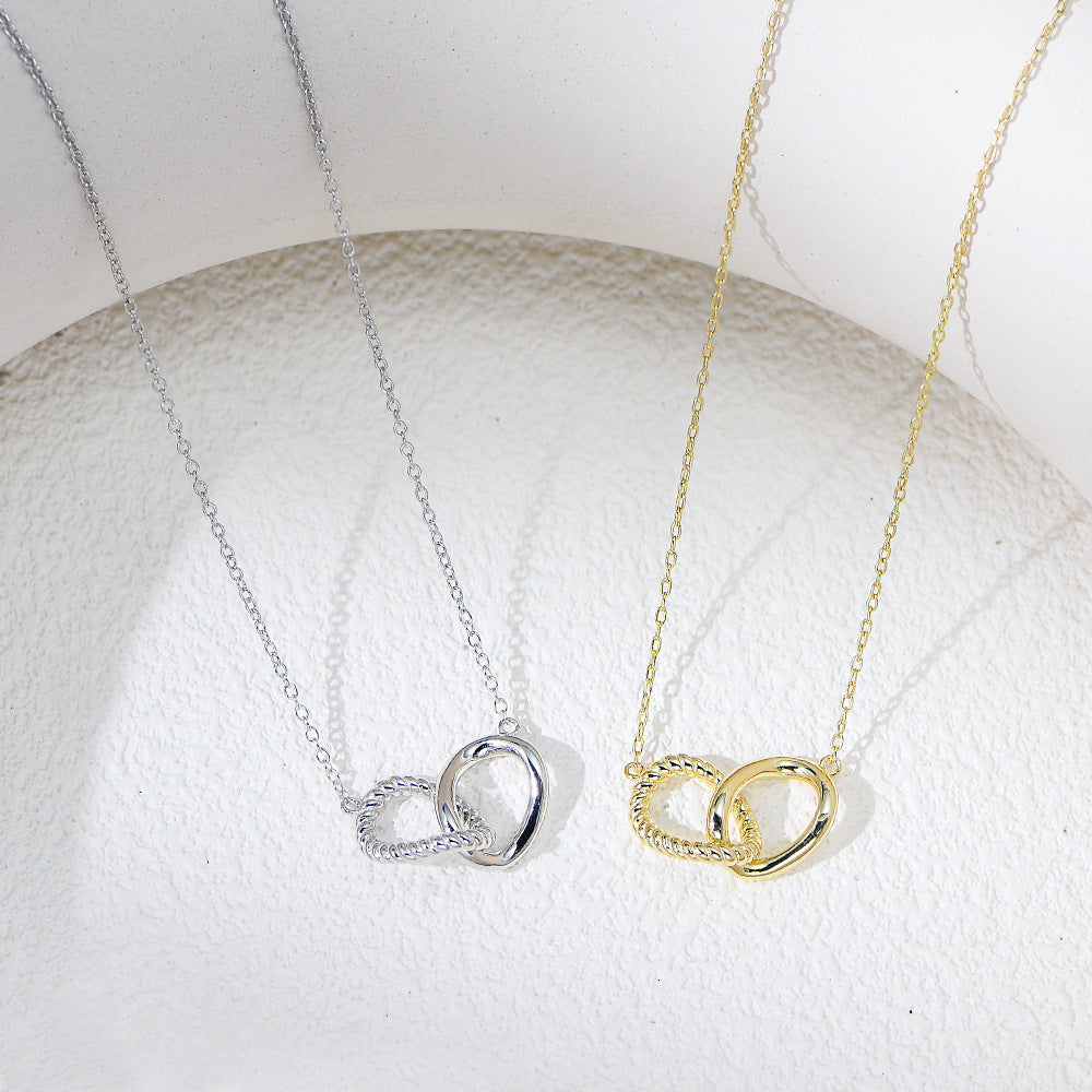 S925 Sterling Silver Geometric Twisted Double Ring Necklace