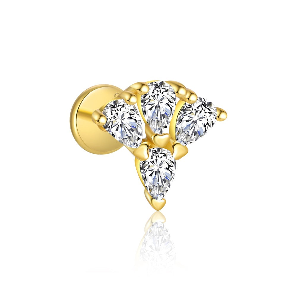 S925 Sterling Silver Teardrop-Shaped Stud Earrings with Zirconia(Single unit)