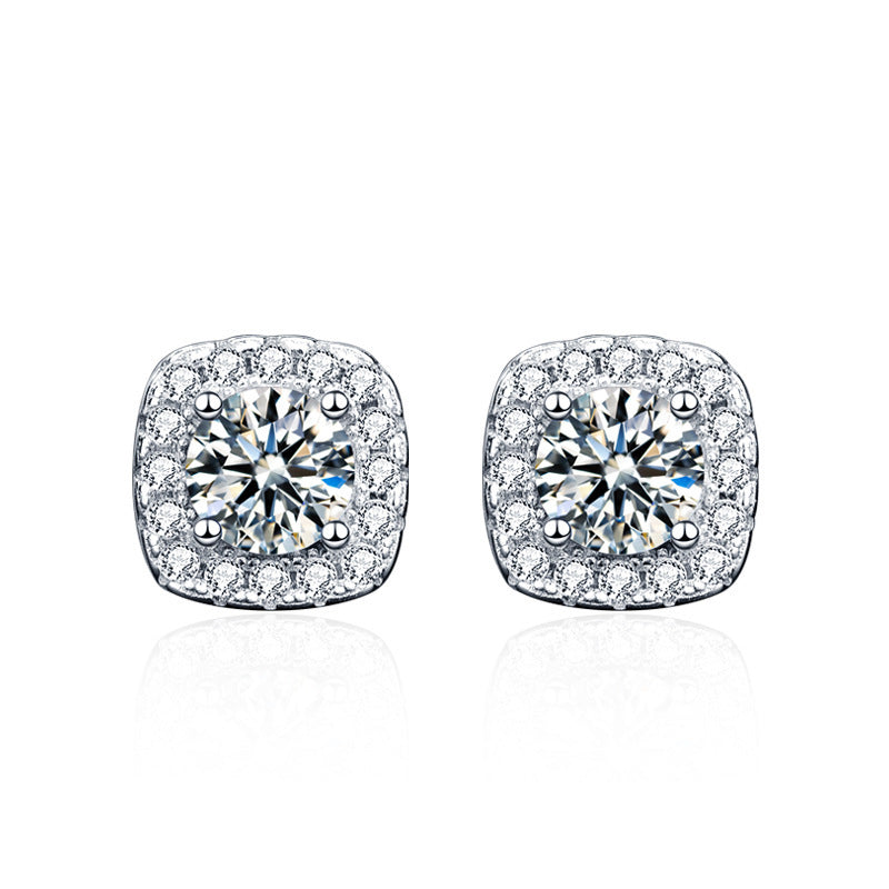 Square Moissanite Stud Earrings in 925 Sterling Silver