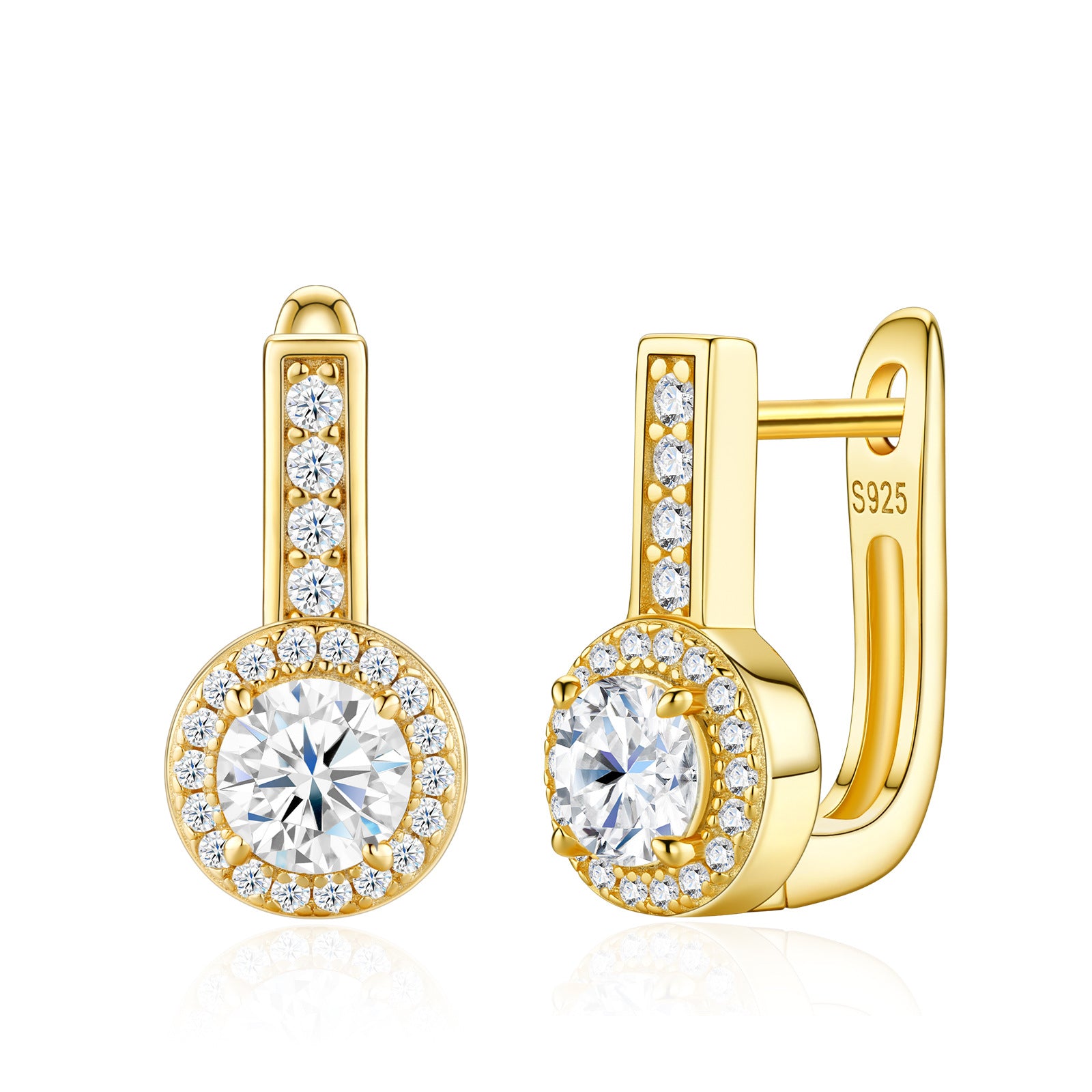 S925 Silver U-Shaped Gold-Tone Moissanite Stud Earrings
