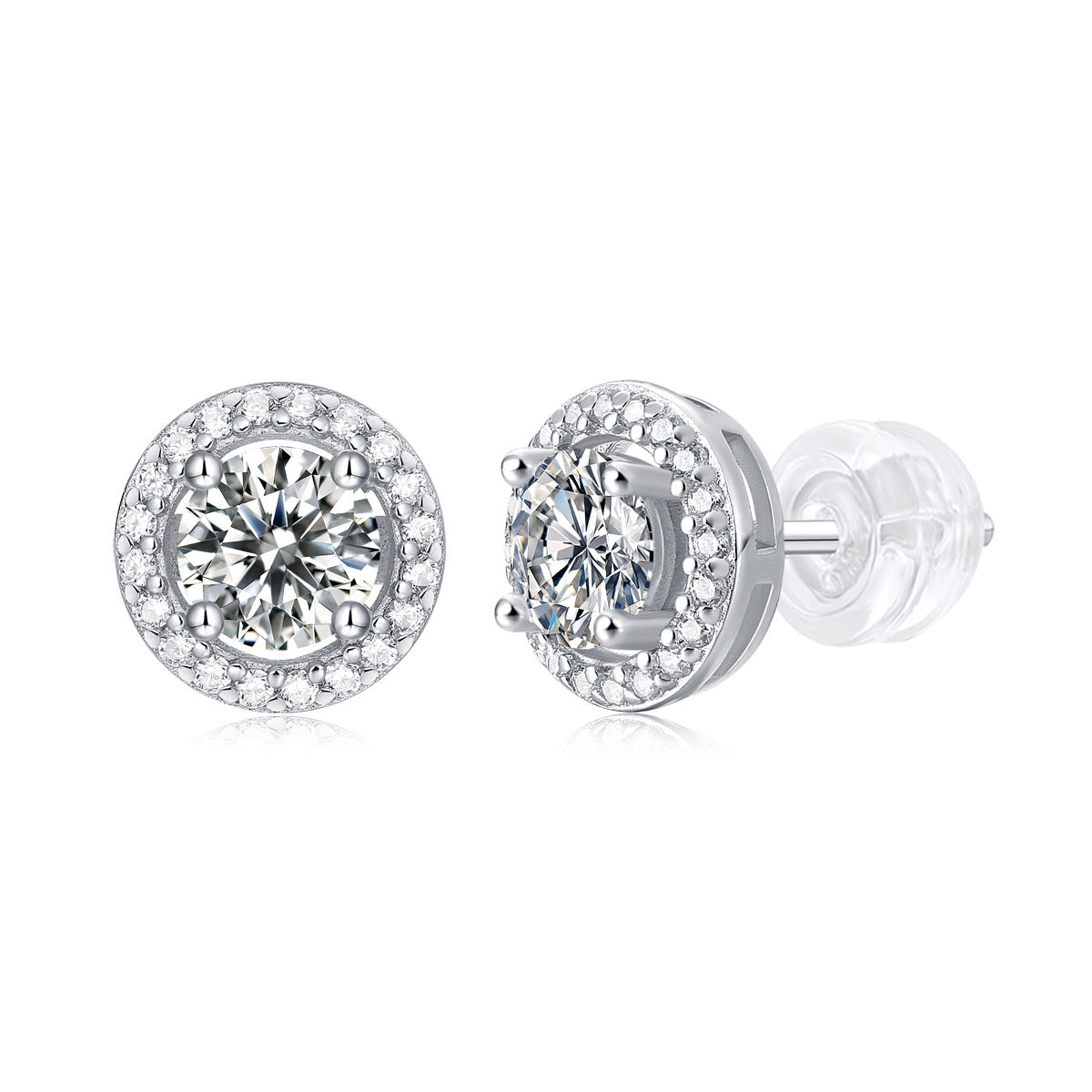 S925 Sterling Silver Round Moissanite Stud Earrings