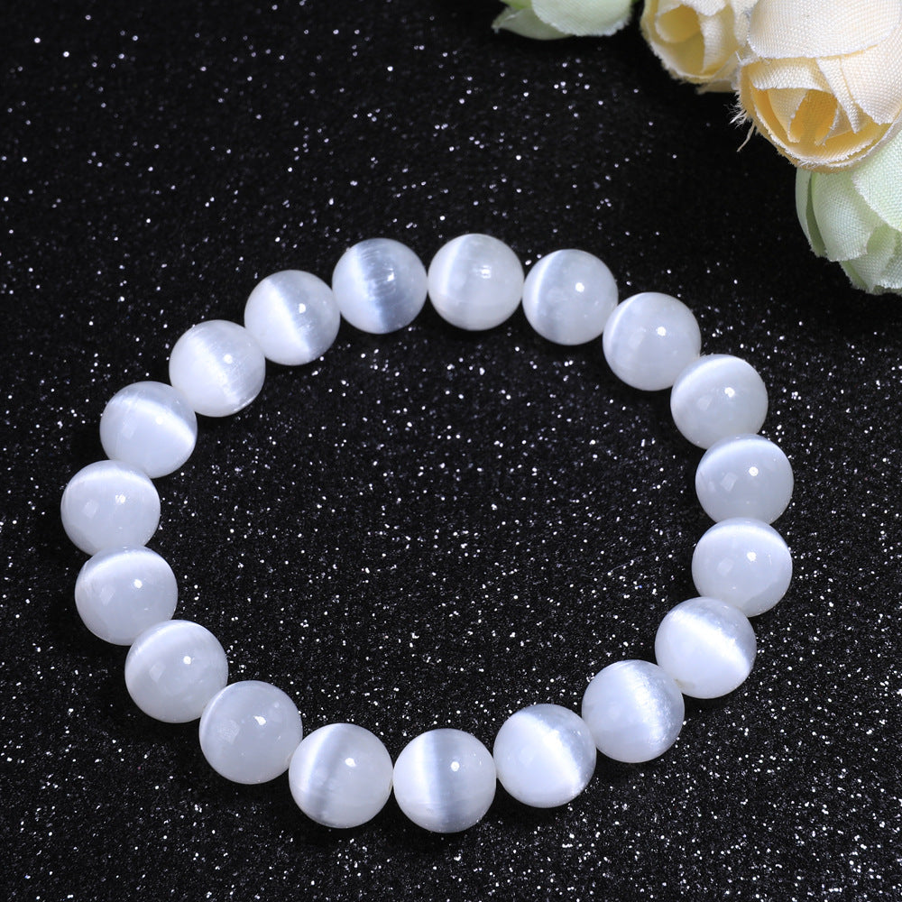 Natural Moroccan Selenite and Cat's Eye Bracelet