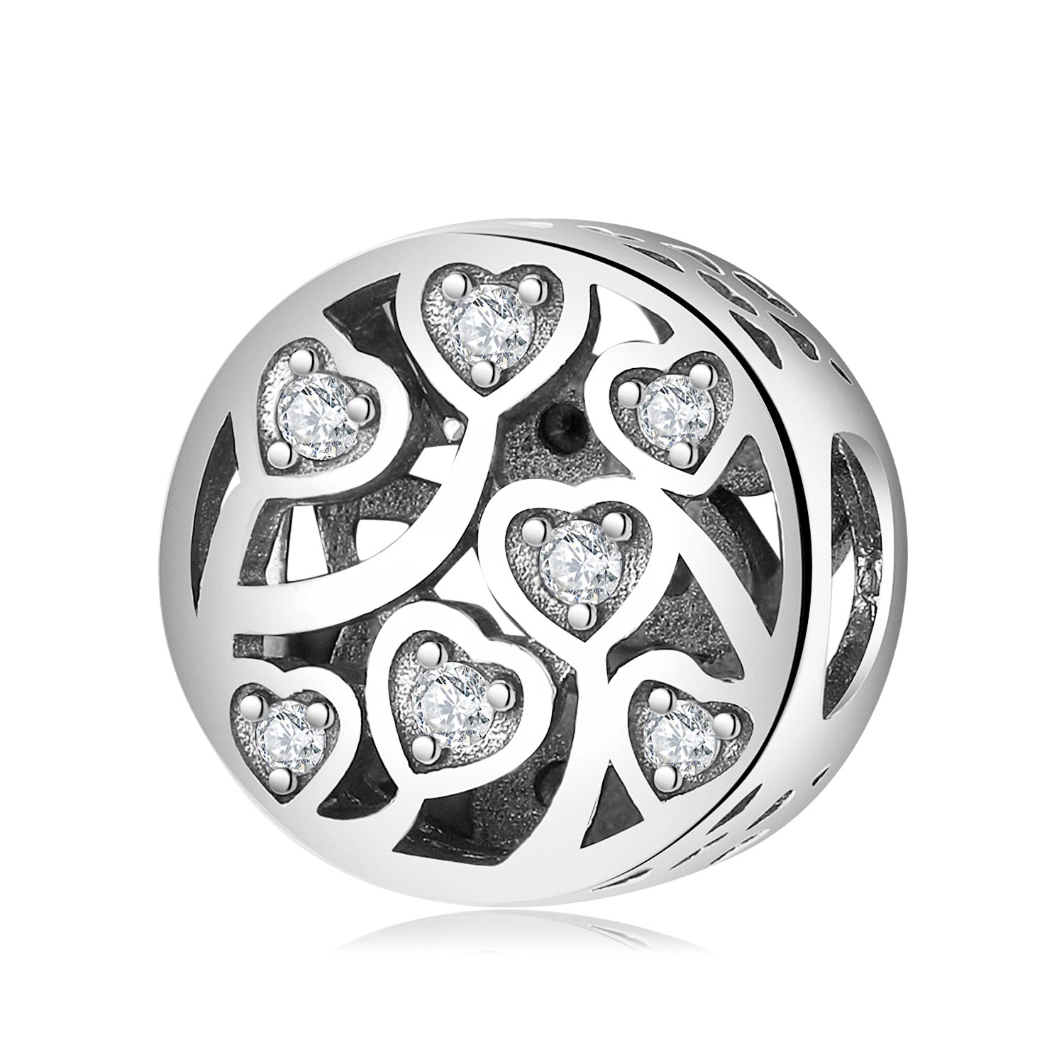 S925 Sterling Silver Hollow Heart Zircon Inlaid Bead Pendant