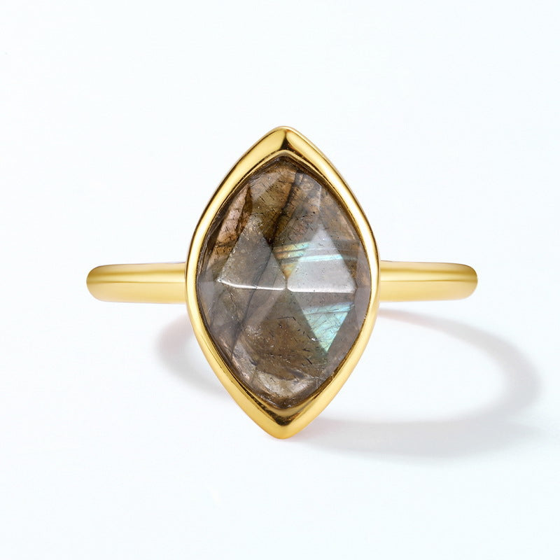 S925 Sterling Silver Gold-Plated Multi-Color Labradorite Rhombus Ring