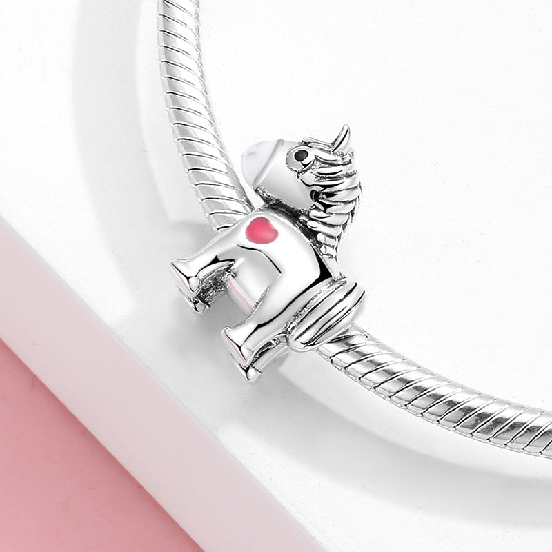 S925 Sterling Silver Cute Little Horse Bead Pendant