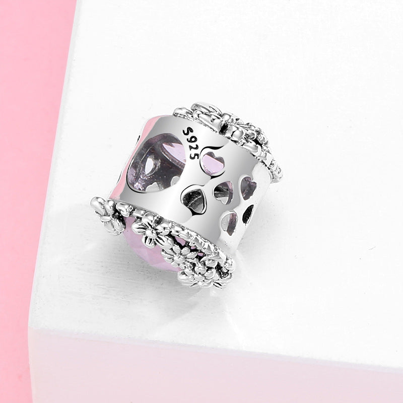 S925 Sterling Silver Pink Purple Sparkling Bead Pendant