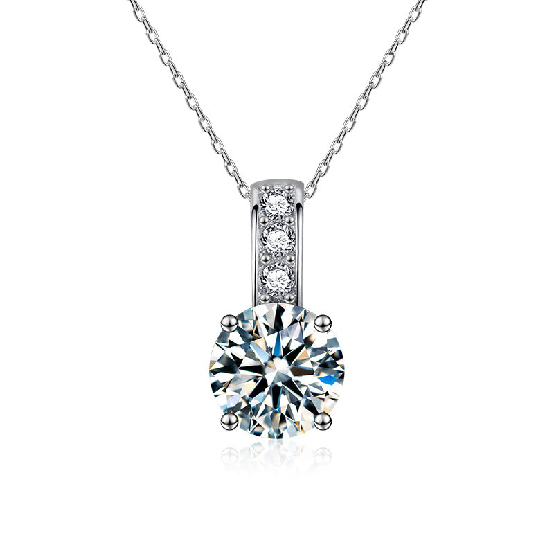 S925 Sterling Silver Moissanite Classic Four-Claw Pendant Necklace