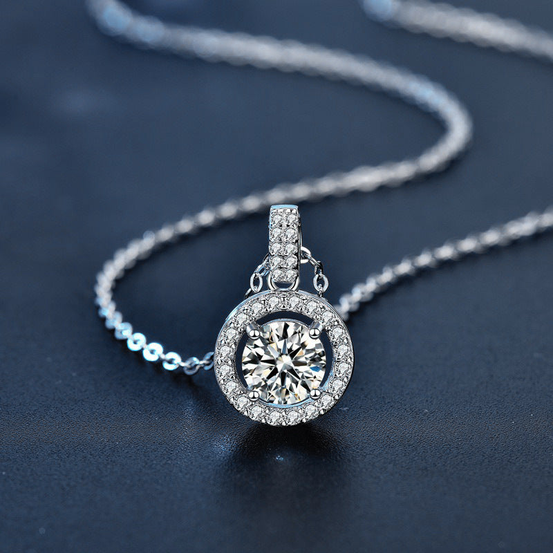 S925 Sterling Silver Moissanite round Bag Clavicle Pendant Necklace