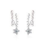 French elegance S925 sterling silver moissanite five-pointed star double-row pearl stud earrings