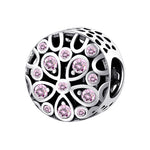 S925 Sterling Silver Inlaid Pink Diamond Hollow Flower Beaded Zircon Pendant