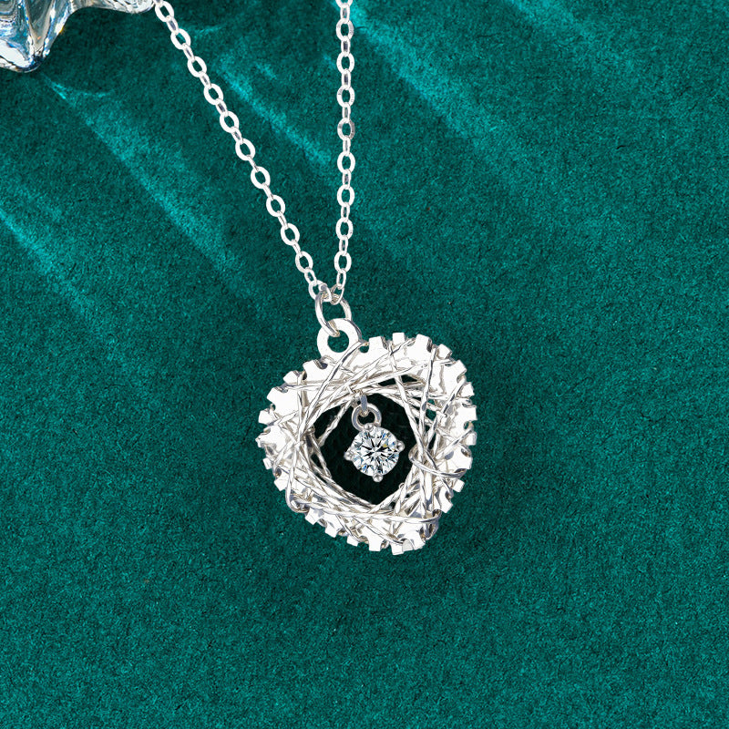 S925 Sterling Silver Moissanite Woven Dream Net Love Mush Ice Pendant Necklace