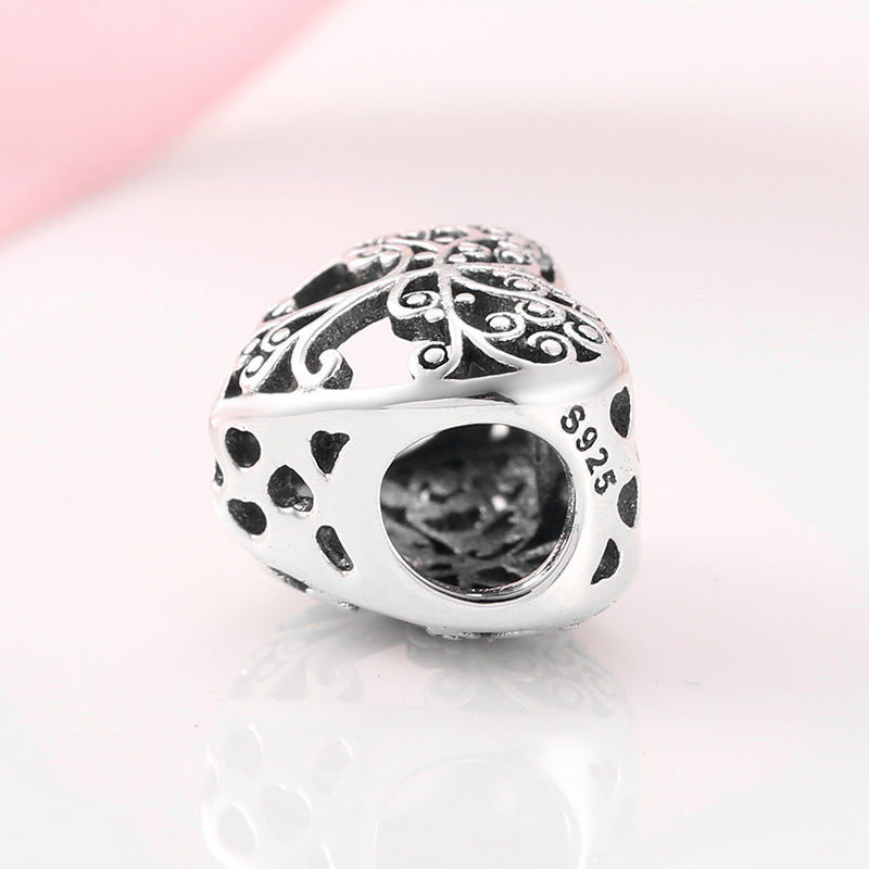 S925 Sterling Silver Heart Hollow Tree of Life Bead Pendant